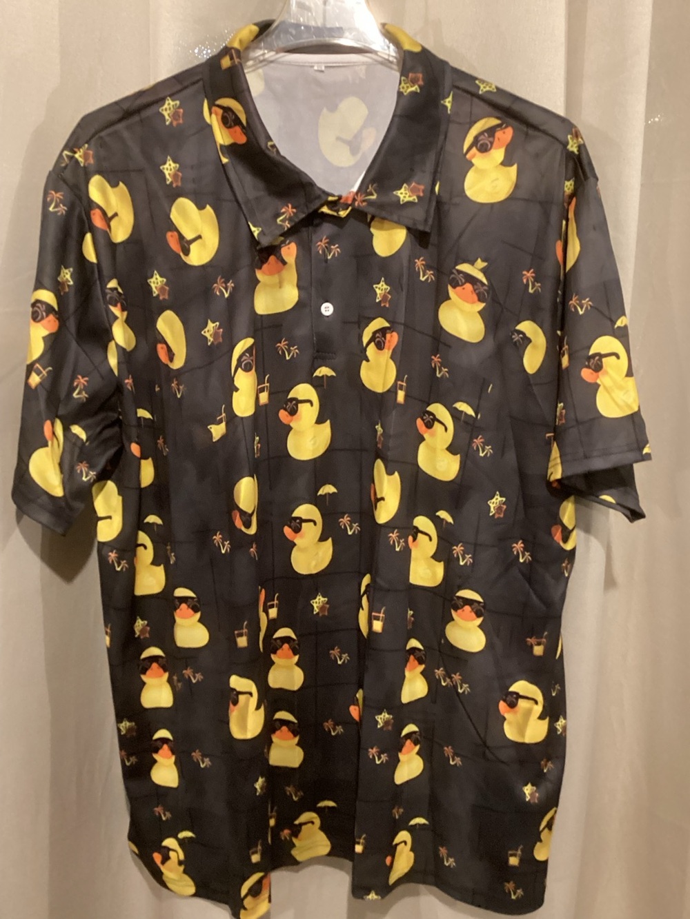 Men's Black Short-Sleeve Shirt with Yellow Duck Print